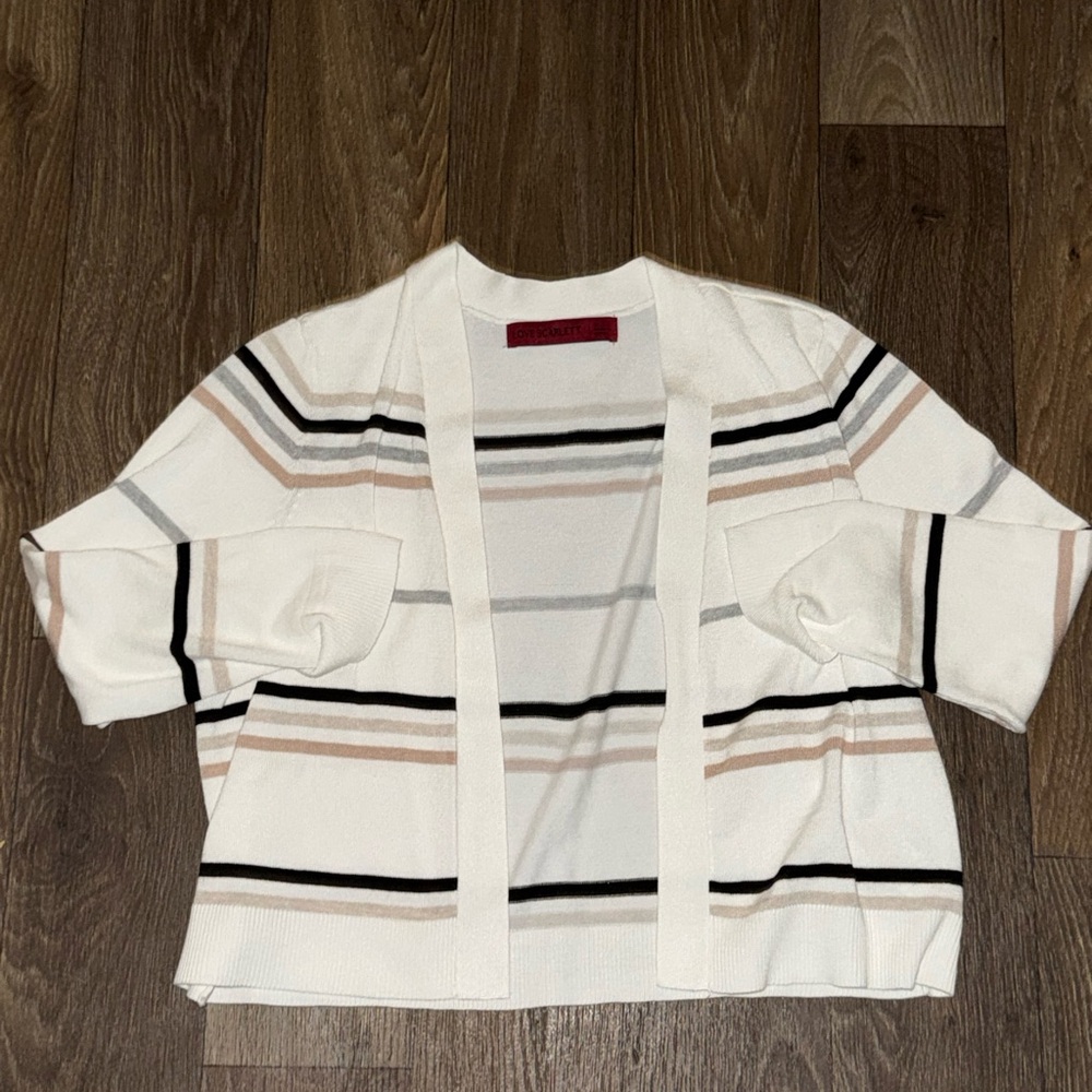 Love Scarlett Medium Striped White Cardigan